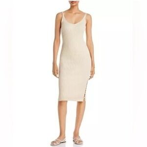 AQUA for Bloomingdale’s Ribbed Knit Midi Dress | Neutral Minimalist | Size L